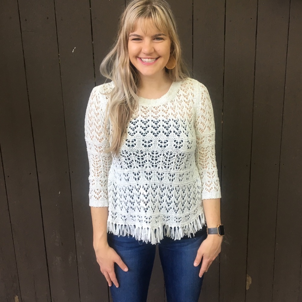 White Fringe Spring Sweater